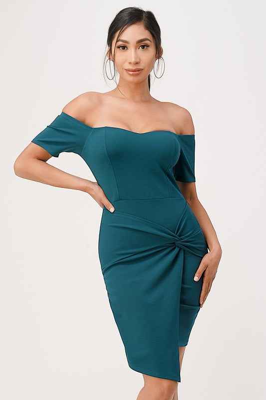 off the shoulder front twist bodycon dress Hunter Green S 13611521_99e4690d-8c8f-4293-8e5a-acd90831027a