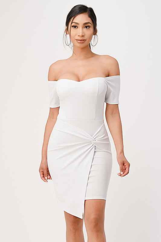 off the shoulder front twist bodycon dress White 13611521_fbb160de-be79-480b-8f4b-632918b83f44
