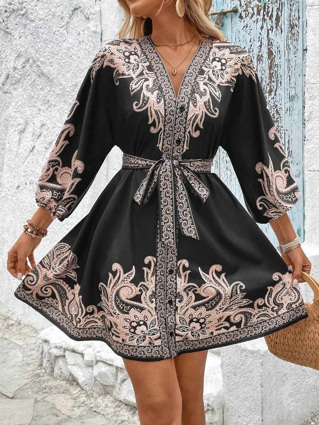 Printed Balloon Sleeve Mini Dress 136e91ef0af642f7b049a032cf363954-Max-Origin