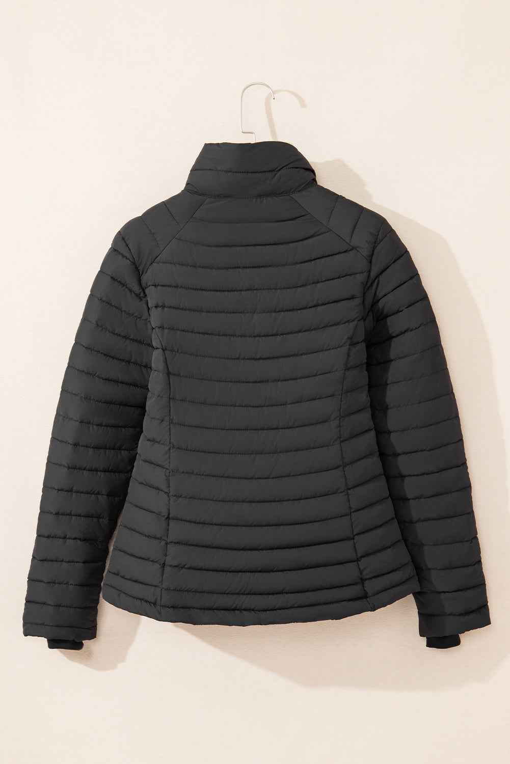 Silvery Solid Color Quilted Zip-up Puffer Jacket 1372966568ef75df