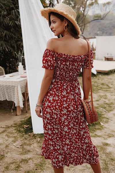 Off shoulder midi floral dress 13746291_fac73bdf-5d3d-4194-a6dc-e171531684f2