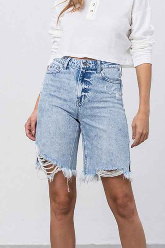 High Rise Frayed Hem Bermuda Denim Shorts MEDIUM 13756925_3063f313-bf8d-402d-9418-123a7950f7ff