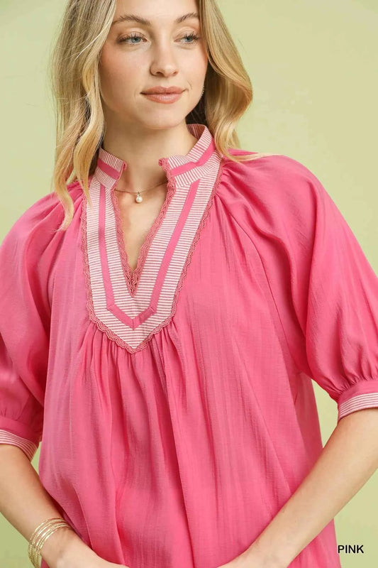 Solid Contrast Trim Pleated Top 13761436-4f25-4771-a0cd-102d8bdf3531-Max-Origin