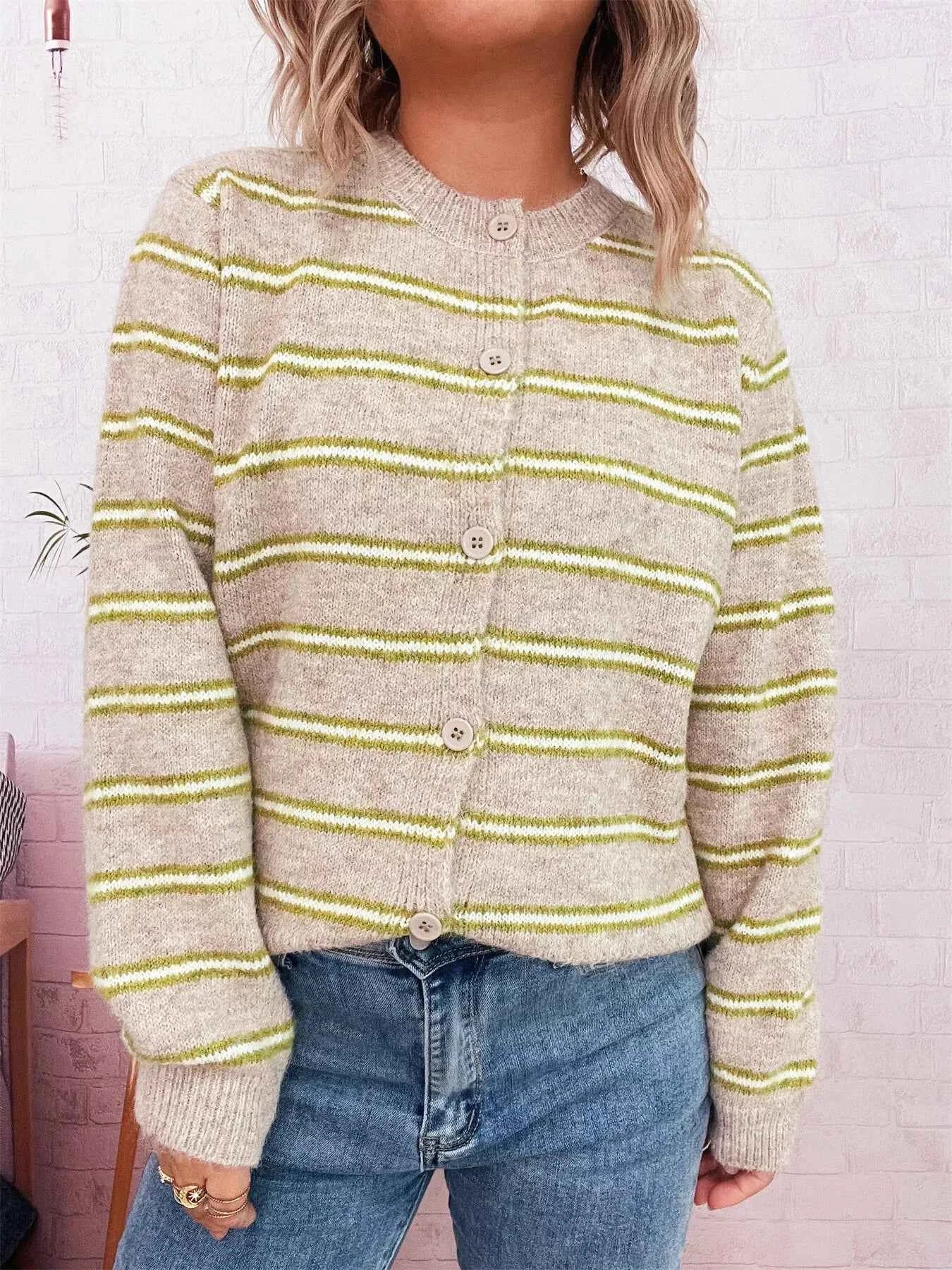 Striped Button-Up Long Sleeve Cardigan 137aa090a0684ca2ab0ae137d6caff01-Max-Origin