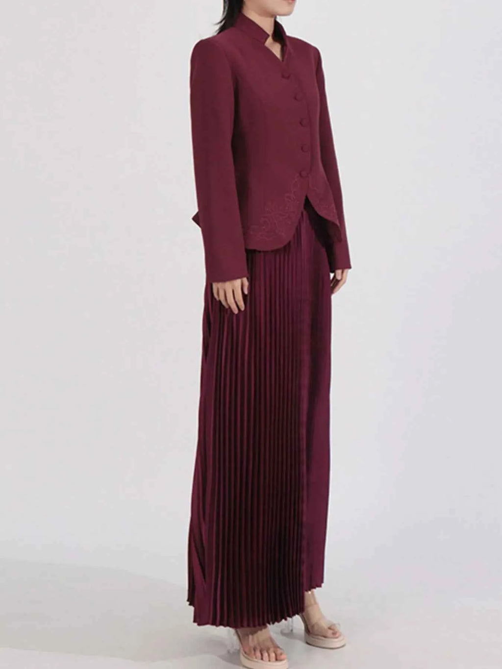 Button Up Long Sleeve Top and Pleated Skirt Set 137c2a41-15dd-4f2b-b0bb-f1fa3a67316f-Max-Origin