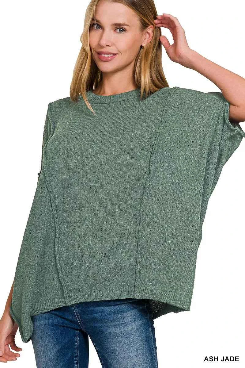Zenana Drop Shoulder Short Sleeve Knit Top ASH JADE 137effd87cb04b1f8d8949e8de363c00-Max-Origin