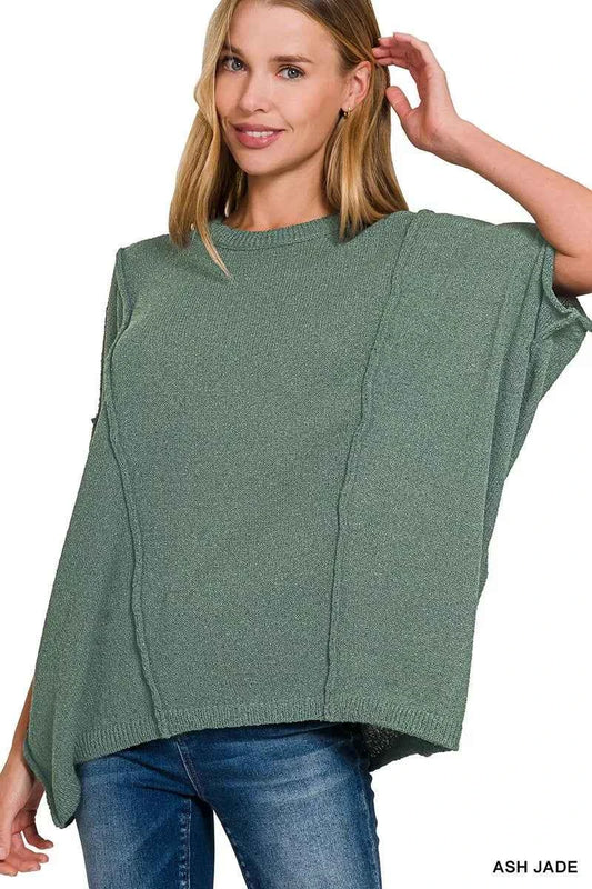 Zenana Drop Shoulder Short Sleeve Knit Top ASH JADE 137effd87cb04b1f8d8949e8de363c00-Max-Origin
