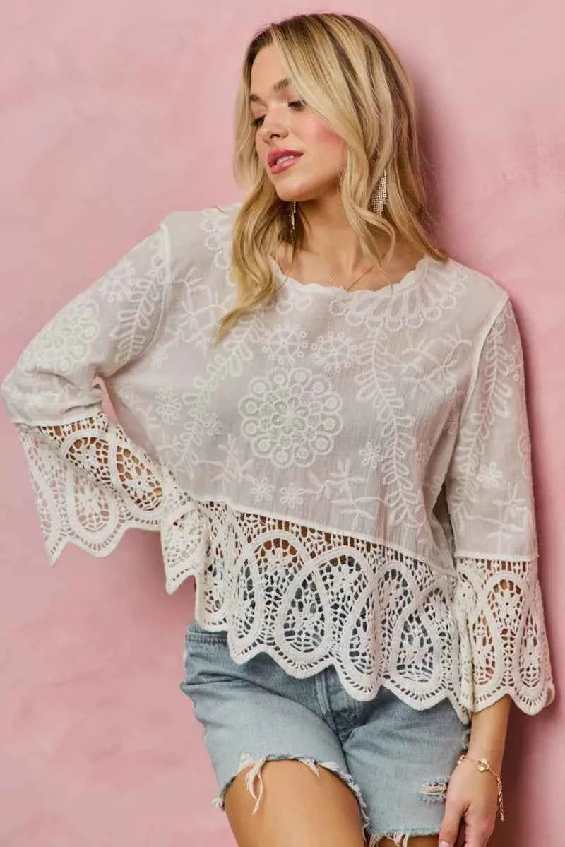 SO ME Floral Embroidered Crochet Lace Trimmed Top 1381e12eedfa45c29fa0c1078882d3f5-Max-Origin