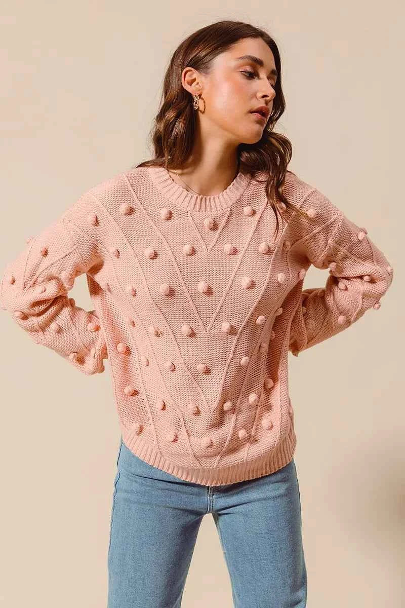 Pom Pom Textured Knit Sweater Top 1384f46035654ee9a28cb180db8ee7db-Max-Origin