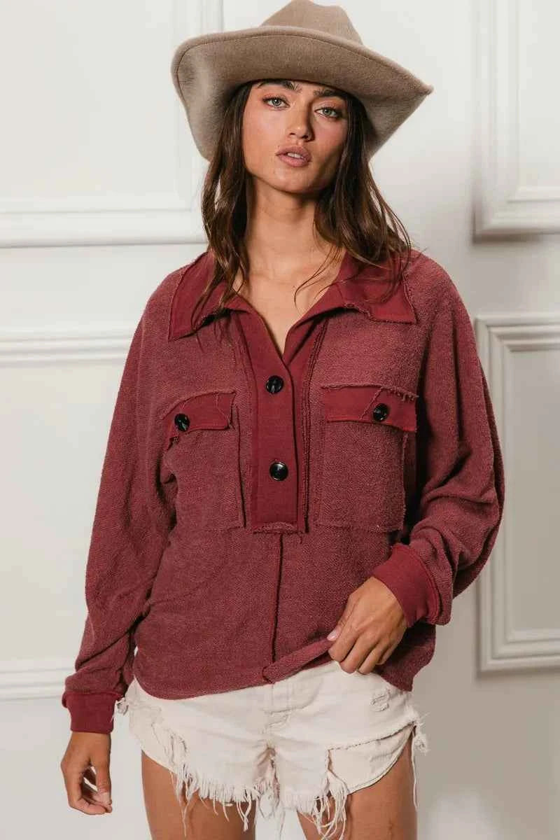 BiBi Cp French Terry Cut Edge Detail Collared Top 138699ea2adb4efe99363caf6f930a02-Max-Origin