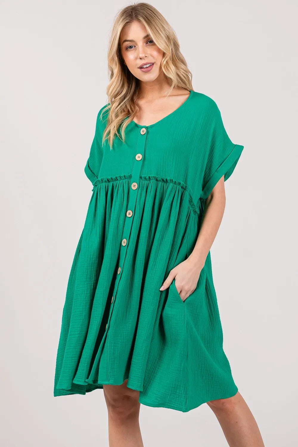 SAGE + FIG Full Size Button Up Short Sleeve Dress 138a166a-fdb8-44b9-b9f3-baf050e69848-Max