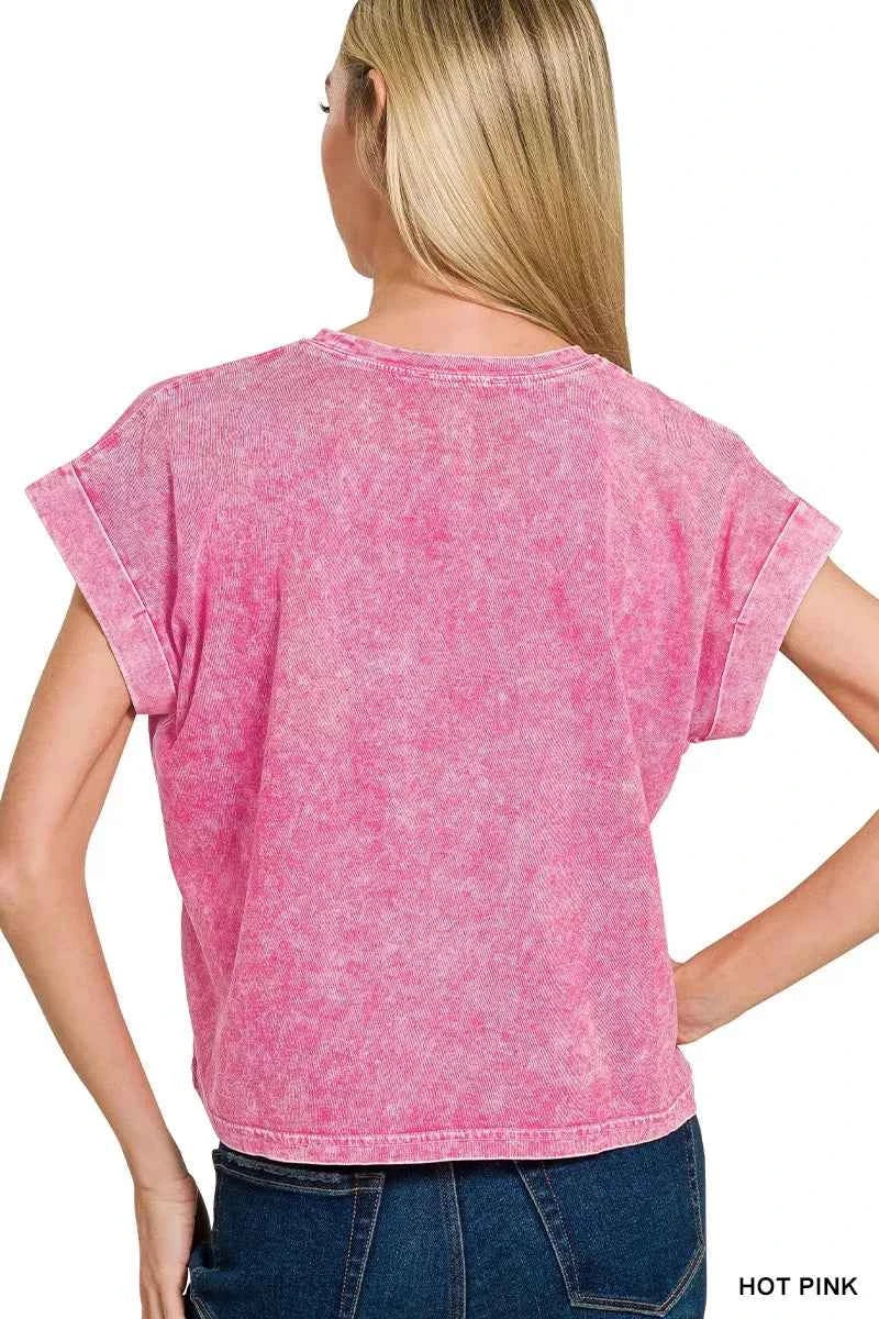 Zenana Halo Washed Cotton Cuffed Short Sleeve Top 138b0910fbf542fa828ba10117a14315-Max-Origin