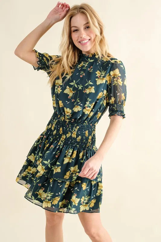 And The Why Floral Print Smocked Waist Mini Dress Hunter Green 138bf613f7e348878354a5851a7bb18a-Max-Origin