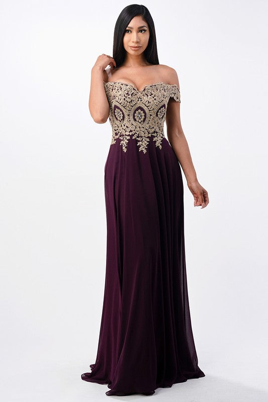 Plus Size Off Shoulder Evening Gown – Gold Lace Appliqué Chiffon Dress Eggplant 13902171_bdafb4c8-40c5-4223-b31e-69f182e55014