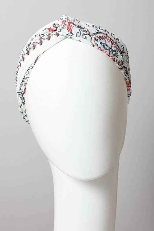 Bohemian Stitch Print Twist Headwrap White Default 13925822_882cddb3-978a-46c1-ae30-92d786a362cd