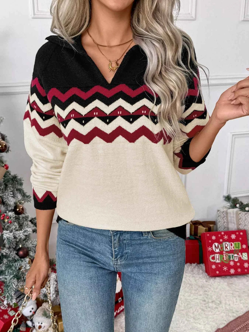 Chevron Pattern Long Sleeve Sweater 1398c55092154bea9159552d44875d23-Max-Origin