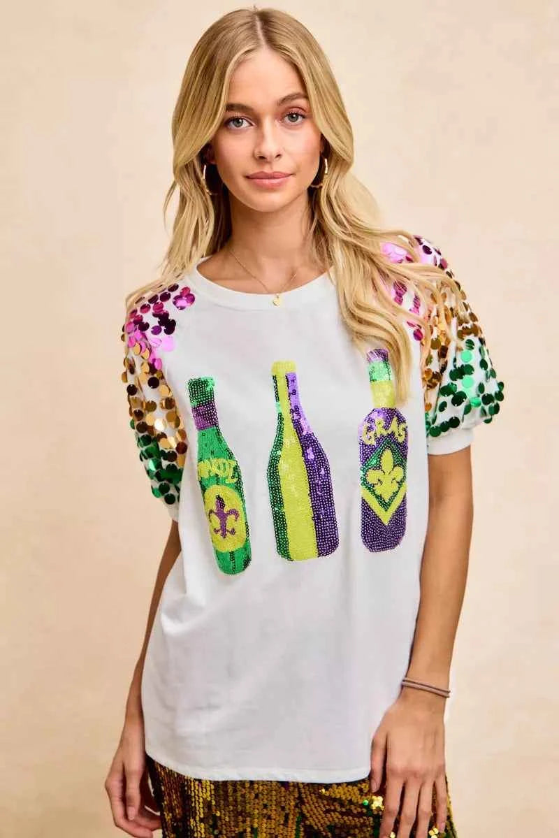 BiBi Sequin Mardi Gras Bottles Spangled Sleeve Top OFF WHITE 1398f60eaea8451bba6934fa23d2b52c-Max-Origin