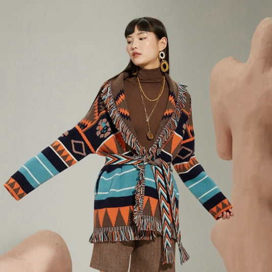 Vintage Jacquard Wool-Blend Cardigan Coat