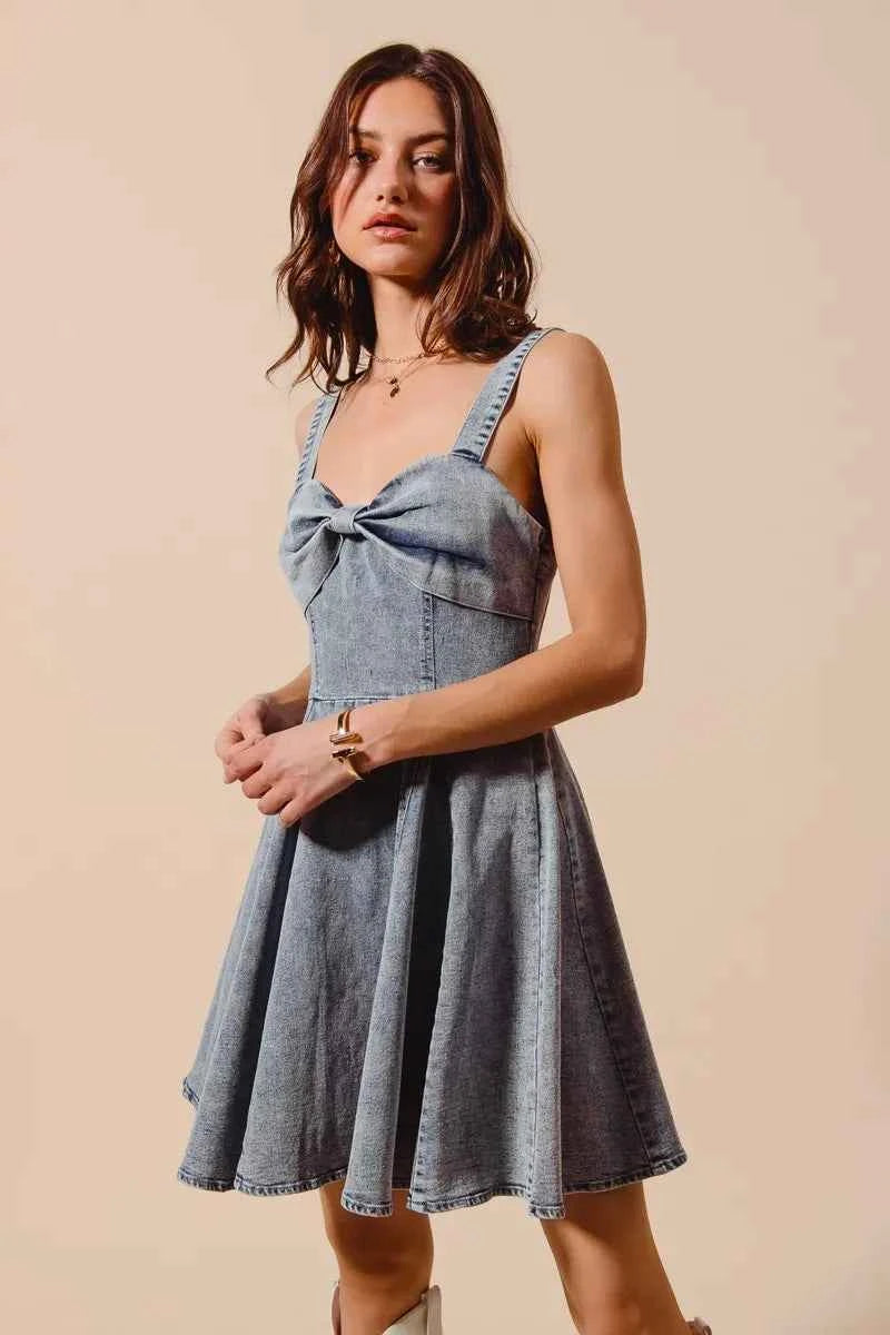 Mineral Washed Bow Ribbon Denim Flare Dress 13a0d1a0db0e470e8c2613bada28622f-Max-Origin