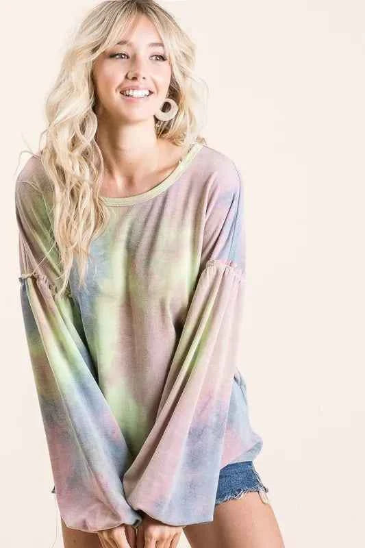 Tie Dye French Terry Sweatshirt With Bubble Sleeves 13a0e46915fd42258e926ecd4dd184ac-Max-Origin