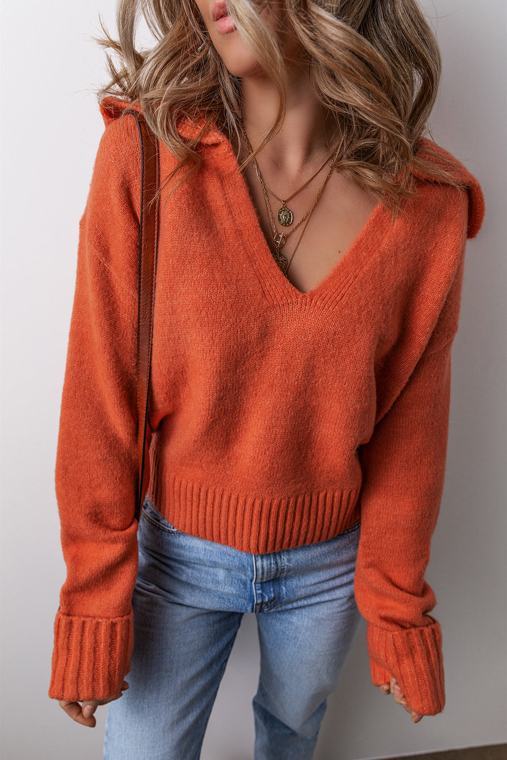 Flamingo Ribbed Edge Collared V Neck Loose Fit Sweater Flamingo 52%Viscose+26%Polyester+22%Polyamide 13a3e060a7055900