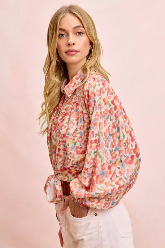 Floral Print Tie Hem Detail Crop Shirt 13aa205a-a117-4893-b2fe-ff9674708edc-Max-Origin