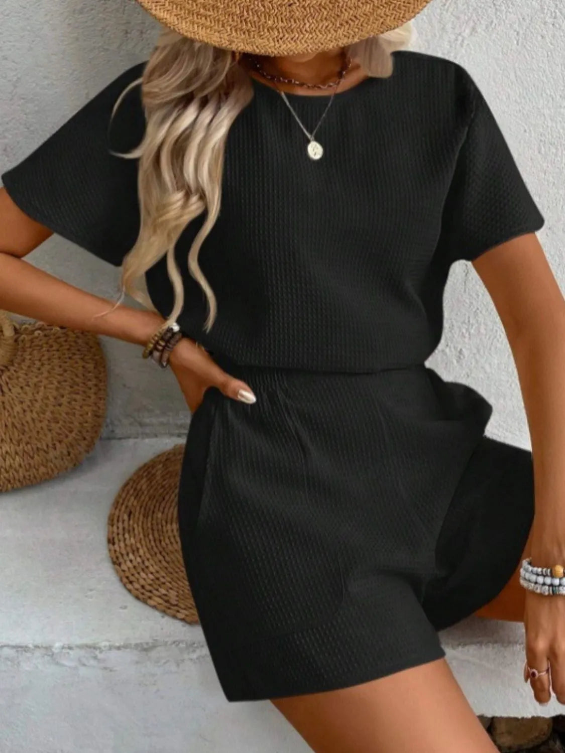 Round Neck Short Sleeve Top and Shorts Set 13ab058b-7790-4d6c-b524-b47f6a69d339-Max-Origin