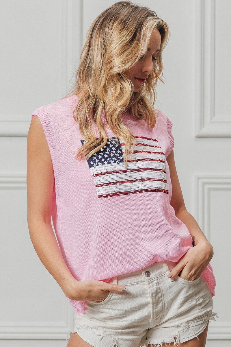 BiBi American Flag Sequins Patch Knit Top 13ace2f7d267488ca7f96c958ffebd1a-Max