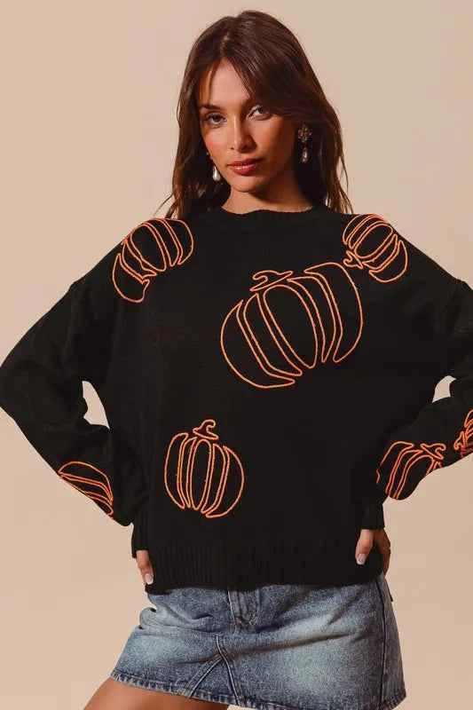 SO ME Pumpkin Embroidered Halloween Thanksgiving Sweater BLACK ORANGE 13bdd888-1723-4455-9a43-fcbbfb589e15-Max-Origin