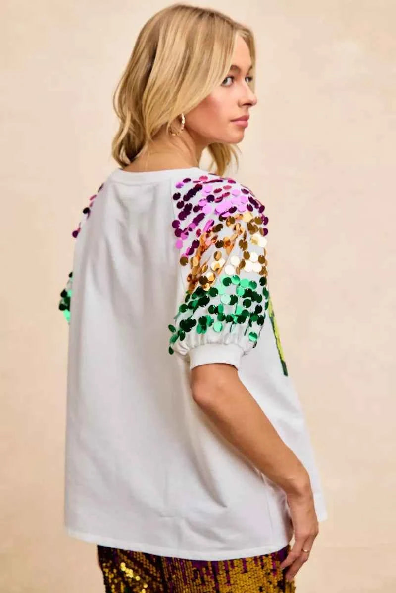 BiBi Sequin Mardi Gras Bottles Spangled Sleeve Top 13bef1082b0046bd95c85514dd3cf240-Max-Origin