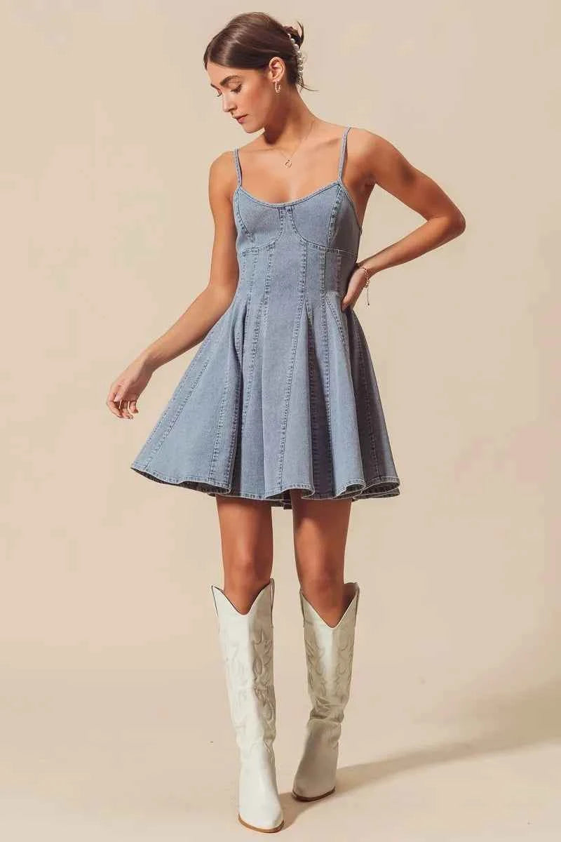 A Line Fit and Flare Denim Mini Dress 13c99f82a7fb46fa9a69568b1a4a2e1e-Max-Origin