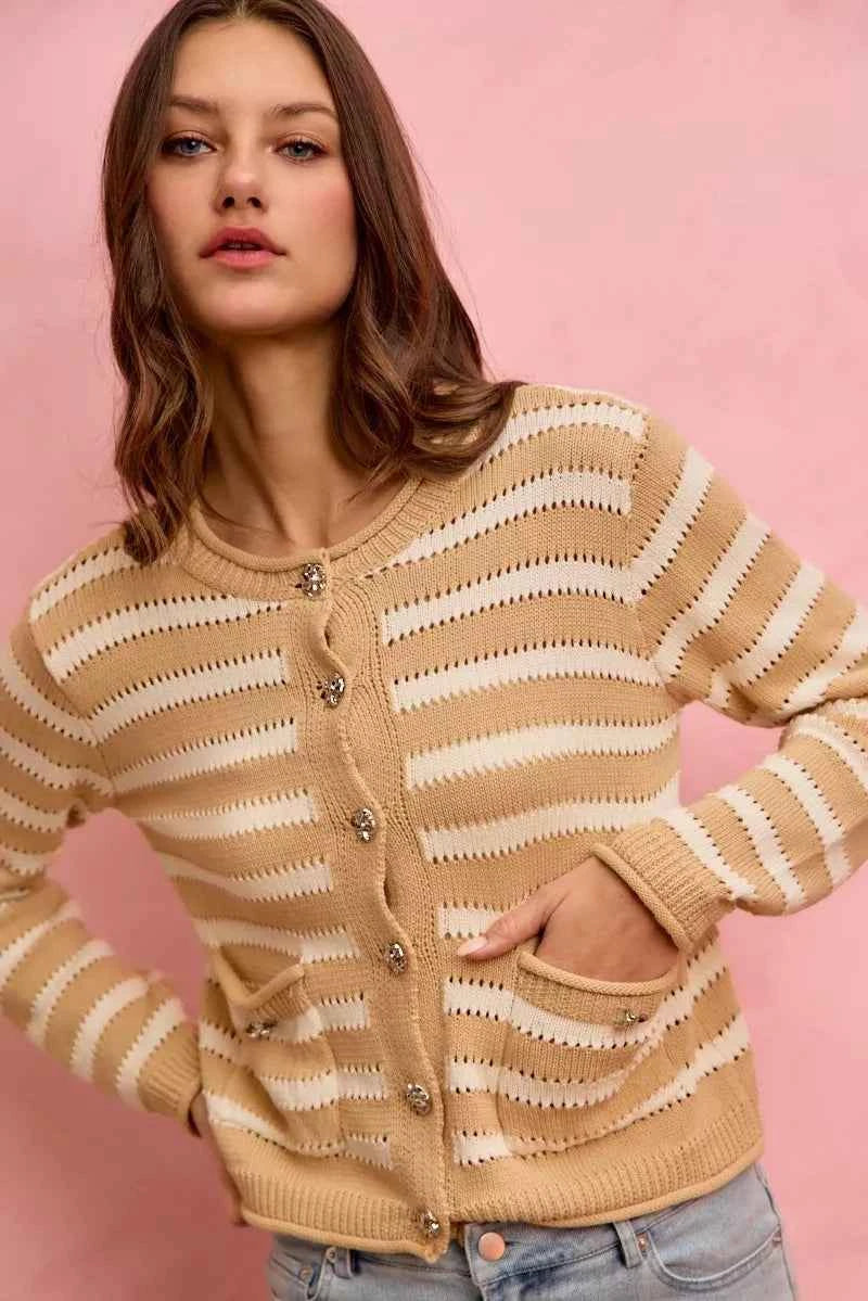 SO ME Stripe Long Sleeves Button Sweater Cardigan 13cfb830fc8246f2bcb71eead2f21079-Max-Origin