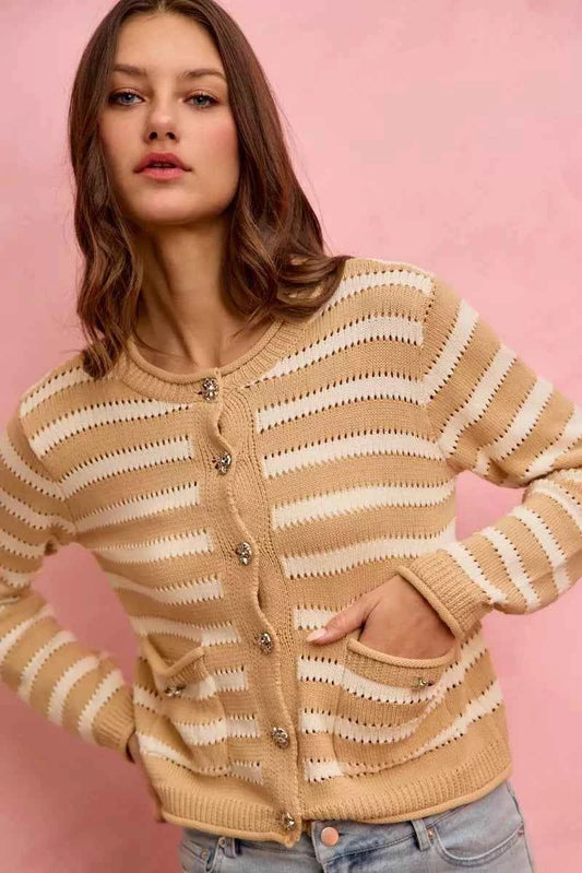 Stripe Long Sleeves Button Sweater Cardigan 13cfb830fc8246f2bcb71eead2f21079-Max-Origin