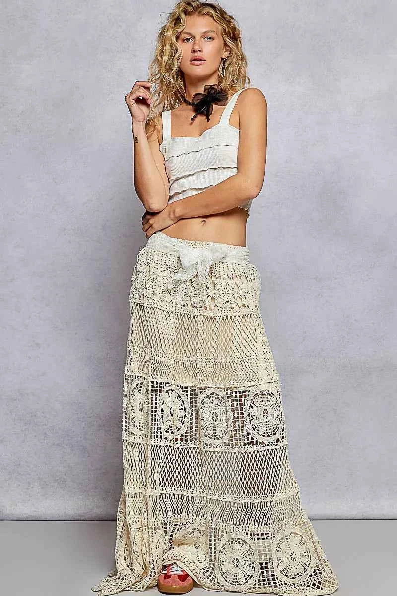 POL Crochet Floral Flared Skirt with Elastic Waist Band 13d4f2a9-daf7-4215-b22f-43aaa441dd45-Max-Origin