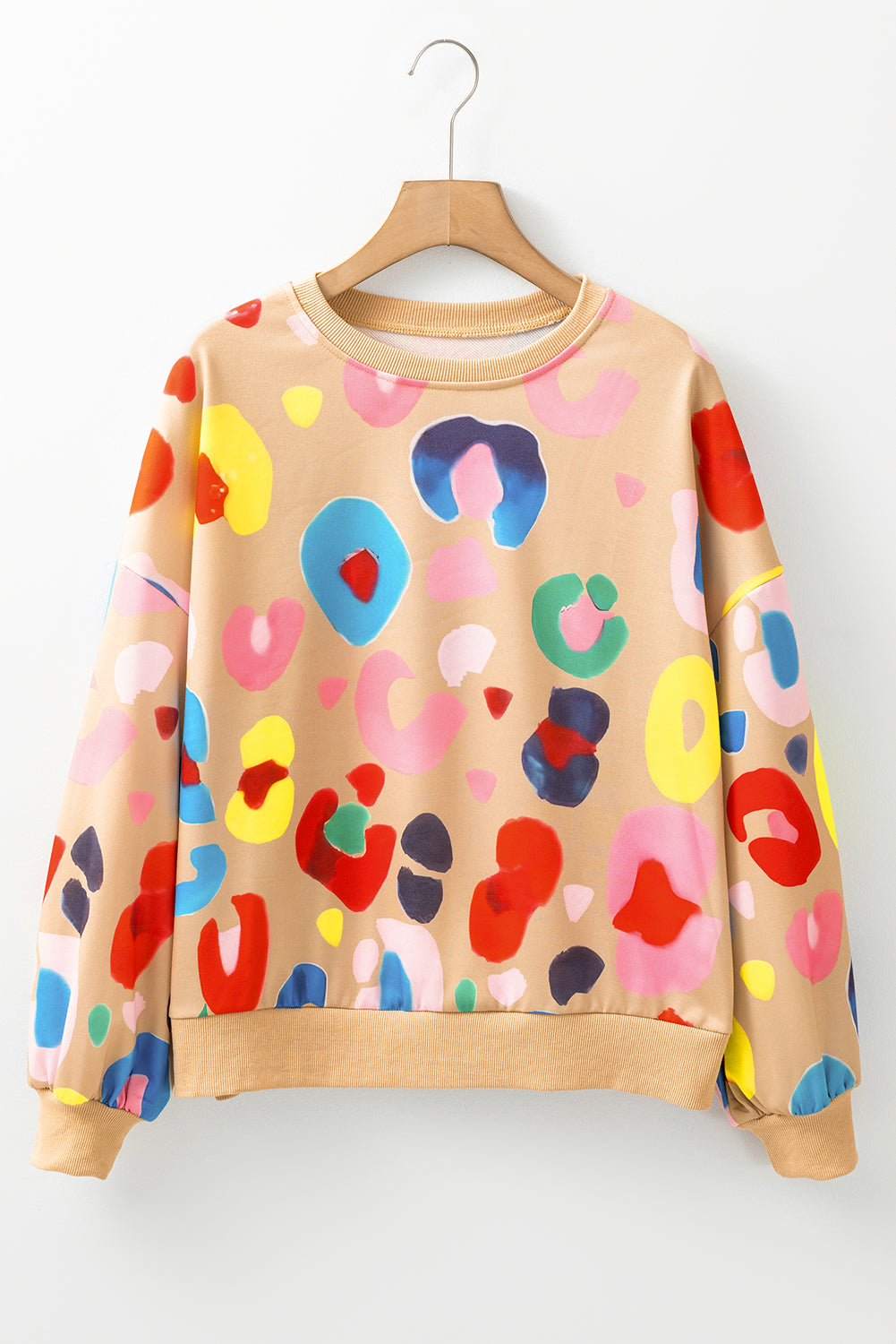 Khaki Funny Leopard Print Drop Shoulder Pullover Sweatshirt 13dae5765ef65f0d