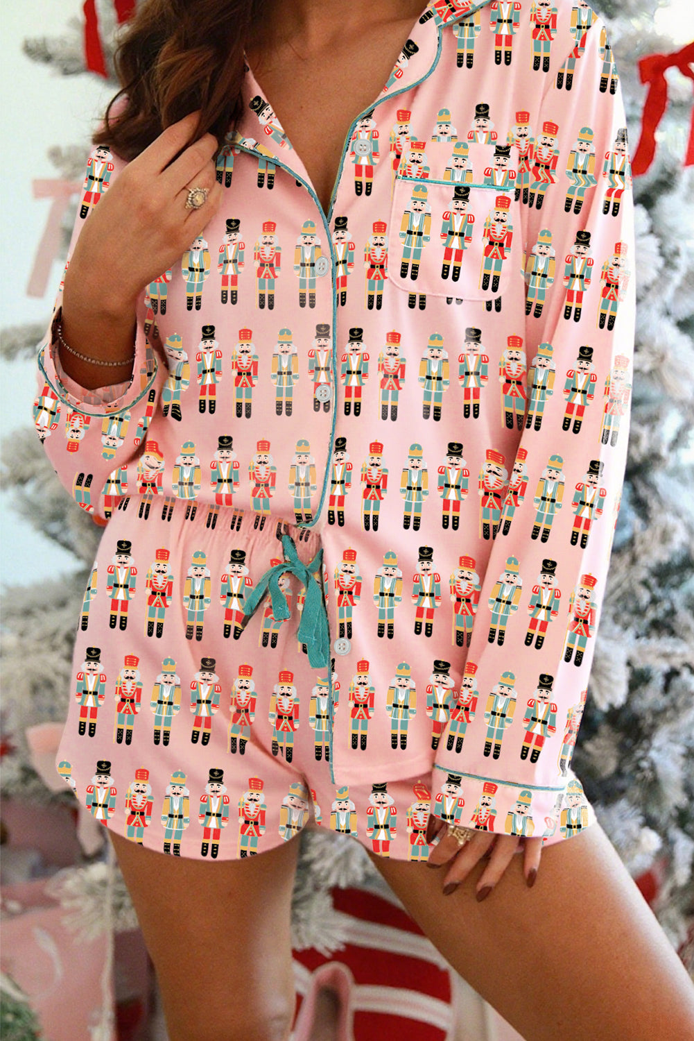 Pink Christmas Nutcracker Long Sleeve Shirt Shorts Pajama Set 13dc6213c11e61e2