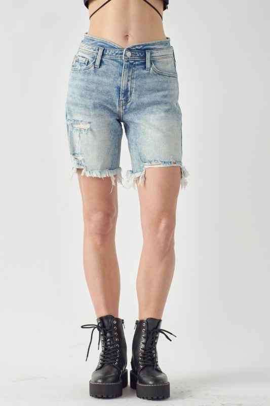 AT1037BML High Rise Bermuda Tulip Waistband Shorts 13e5848d-f1d3-40dd-a892-311d2ec292f4
