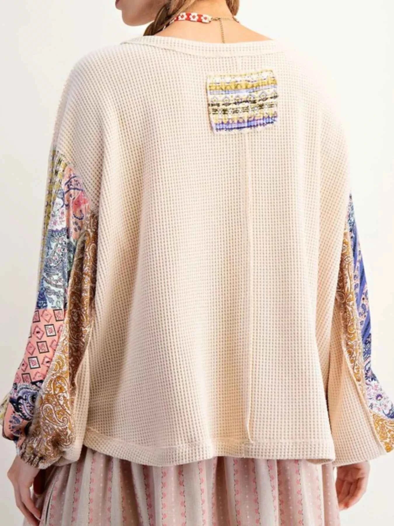 Waffle Knit Round Neck Dropped Shoulder Sweatshirt 13e60ed8-e603-4d84-9536-384969d144e1-Max-Origin