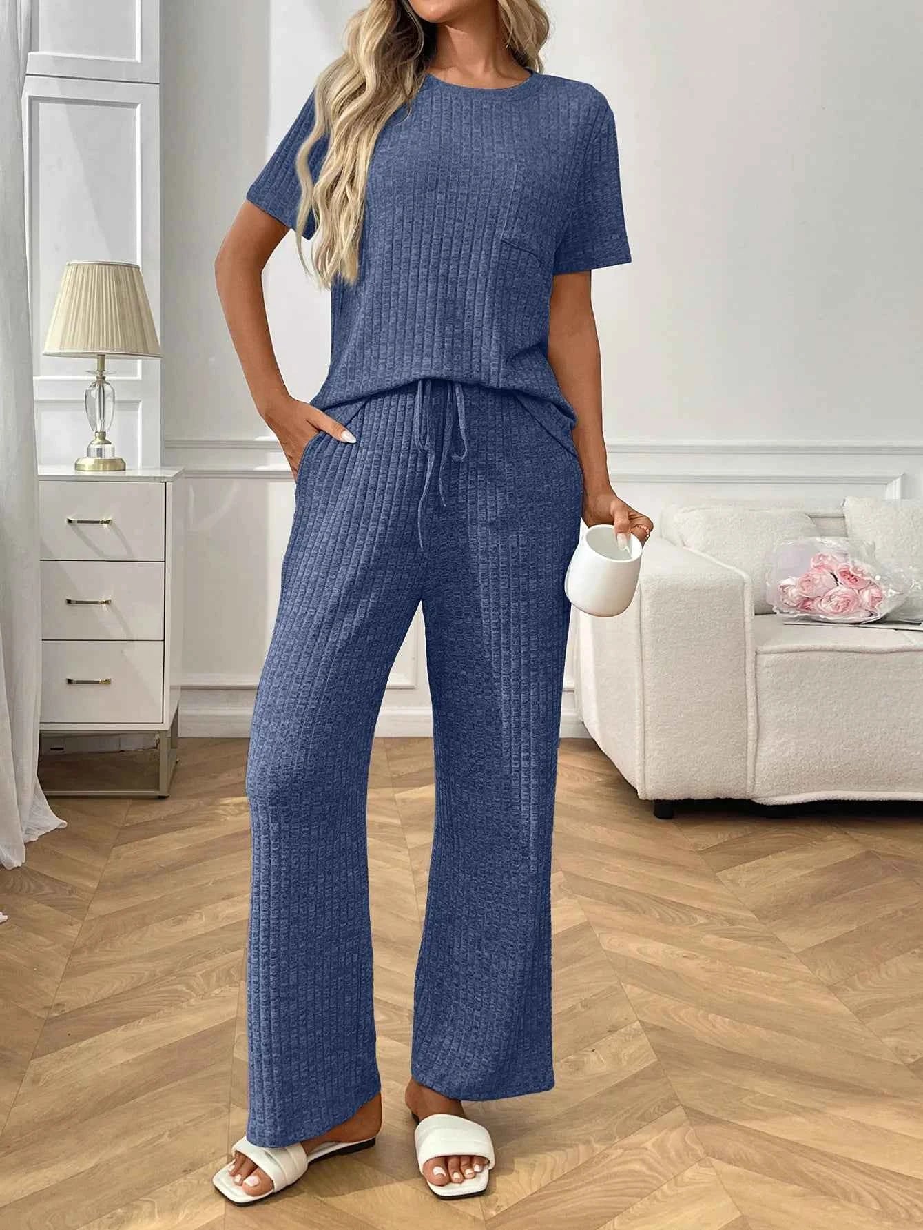 Ribbed Knit Short Sleeve Top and Pants Lounge Set 13e782d3-9551-4b39-b230-6624d333d7b6-Max-Origin