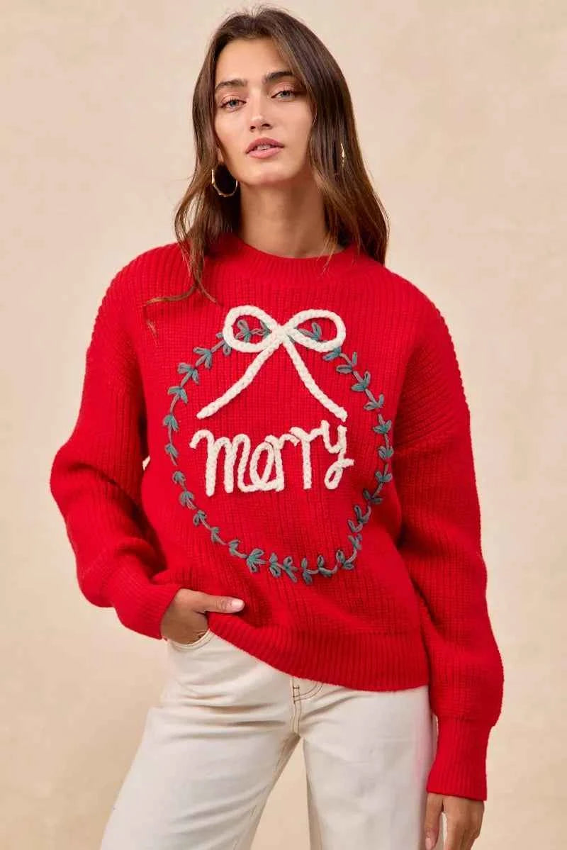 BiBi Christmas Wreath Merry Letter Knit Top 13e979305f384d908d07ae73ce70b5d7-Max-Origin