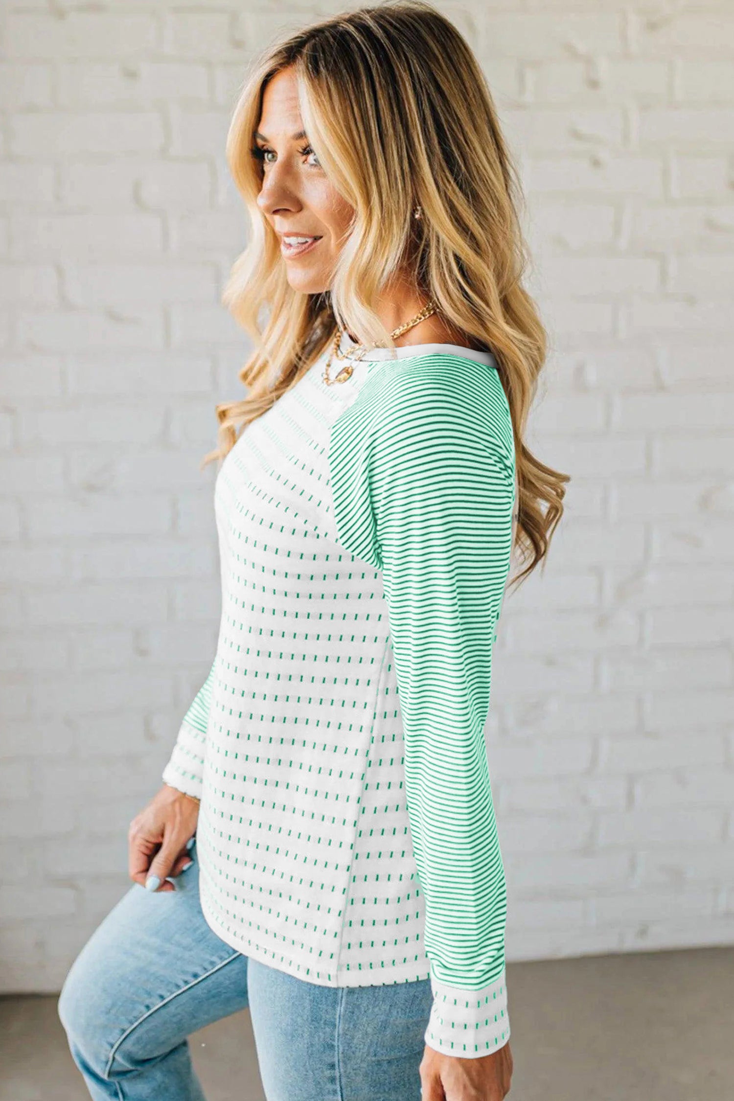 Rose Stripe Raglan Patchwork Long Sleeve Tee 13e998322acb1a96