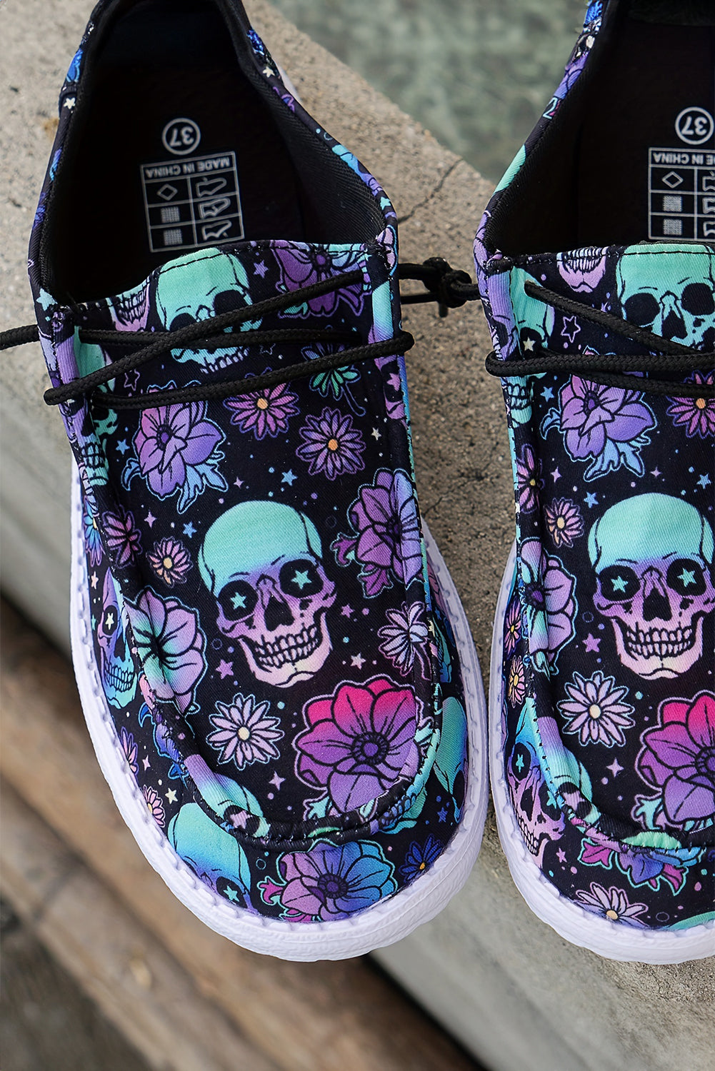Dark Blue Halloween Skull Print Lace Up Casual Shoes 13ecdde671bb4559