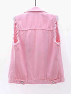 Full Size Button Down Raw Hem Sleeveless Denim Jacket Plus Size 13f5e0bf-0775-446d-b231-96a768e3384f-Max