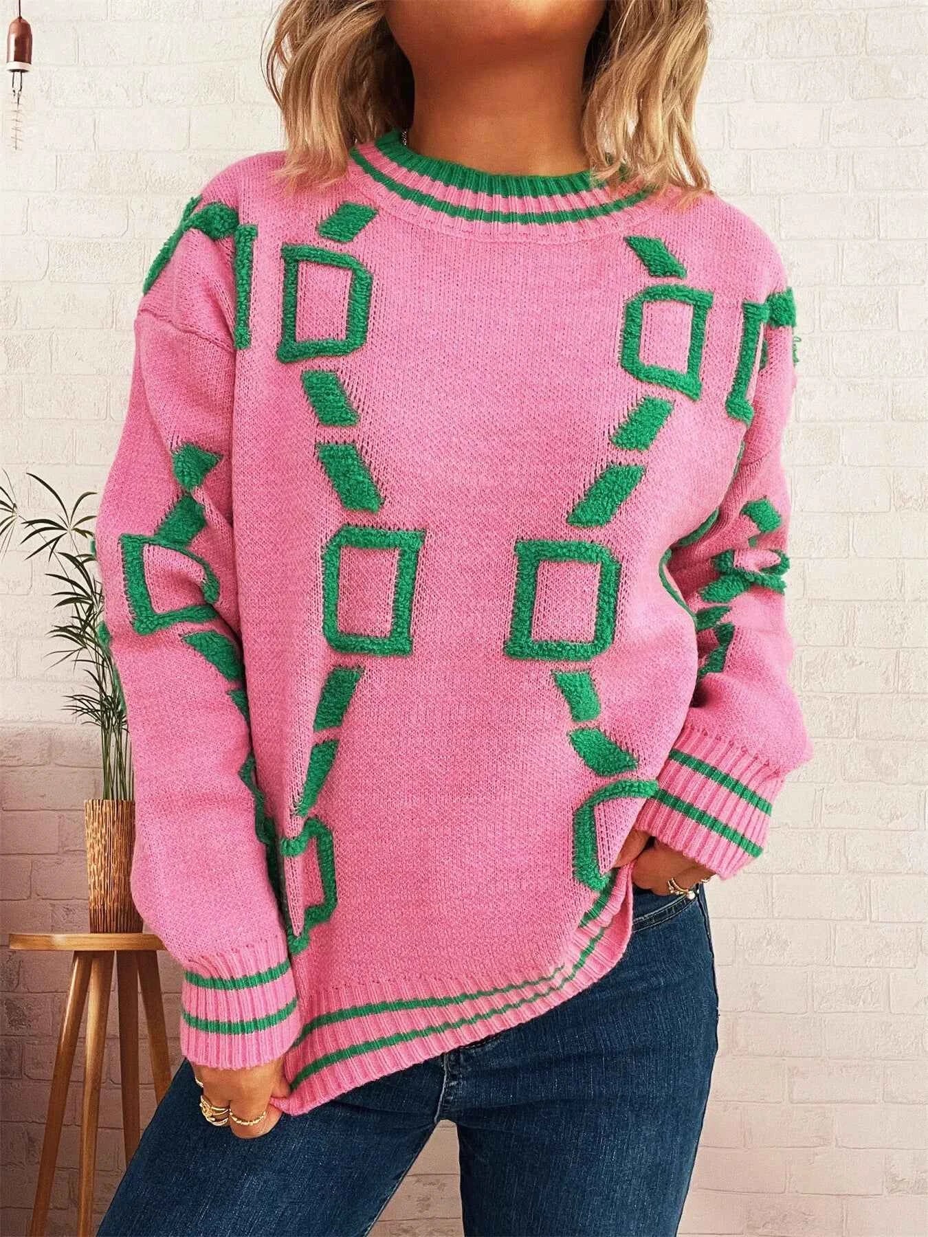 Contrast Round Neck Long Sleeve Sweater 13f9c7d120954fbf95096da77f056a7d-Max-Origin