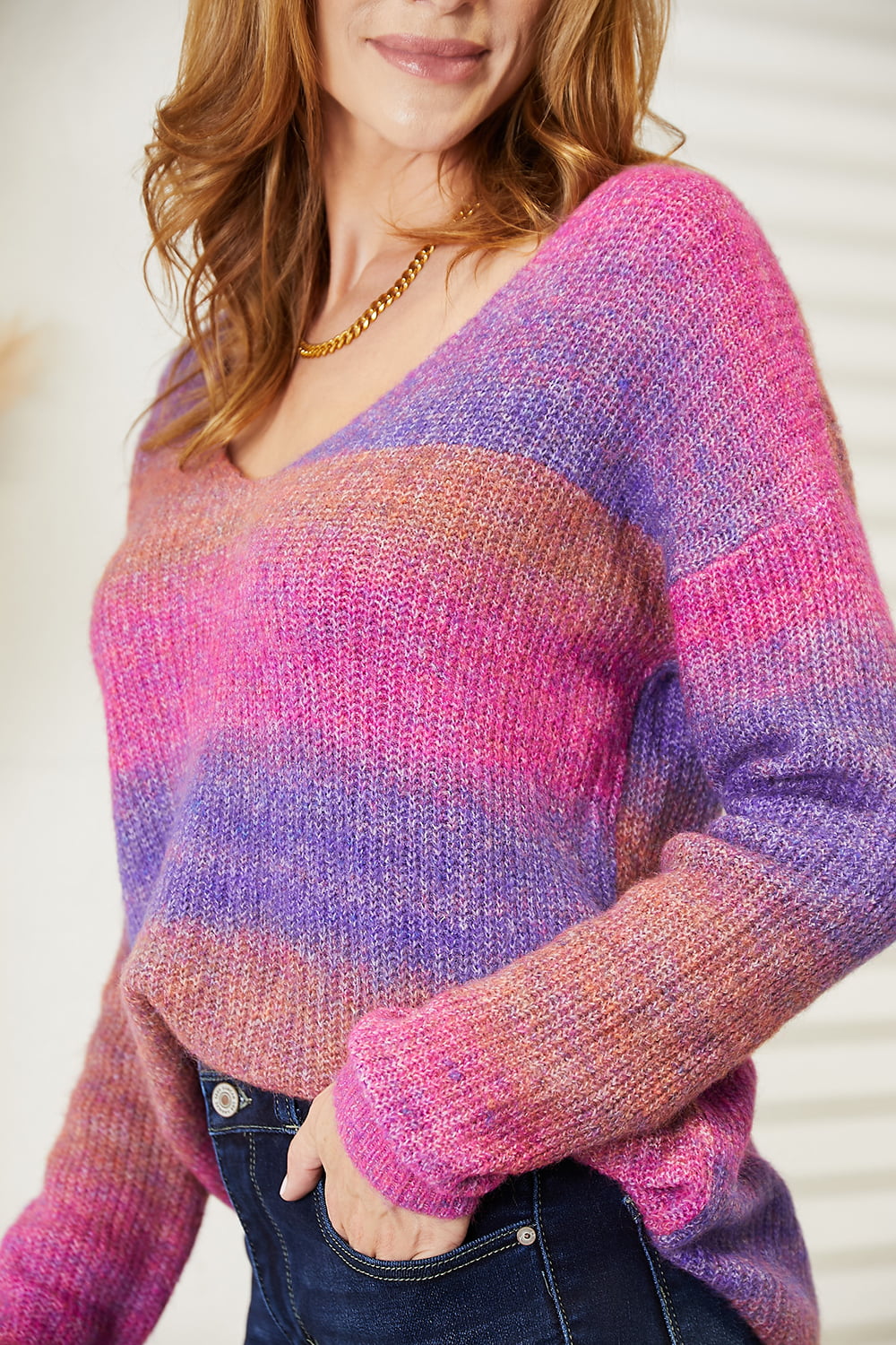 Angel Wings Multicolored Rib-Knit V-Neck Knit Pullover 1404718d5d67499dbfbc2cff14c982b4-Max