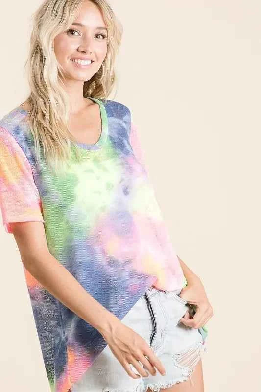 BiBi Tie Dye Print Low Gauge Deep U Neck Top 1407f6eace614f2b908fd3aca4c76bfe-Max-Origin