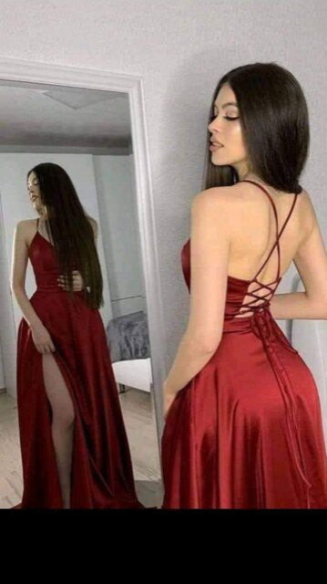 open side back spaghetti zig zag tie satin gown Burgundy 14091241_15da5876-62f8-4b27-8be7-94c7f0ef01ae