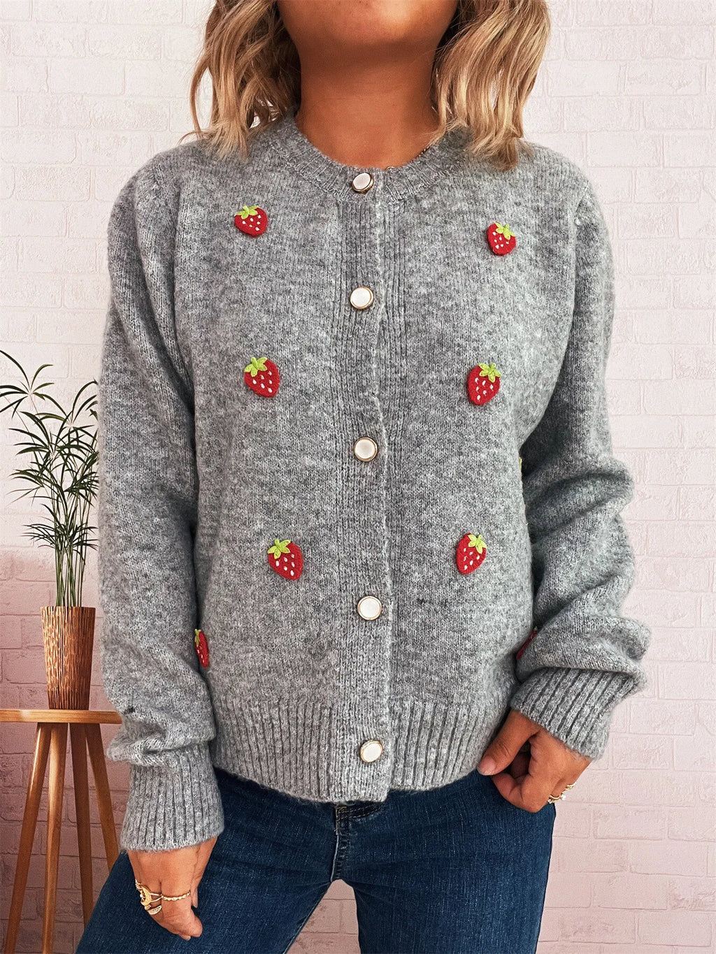 Strawberry Button Up Long Sleeve Cardigan 14098ad8fcd24742b4118e1948029741-Max-Origin