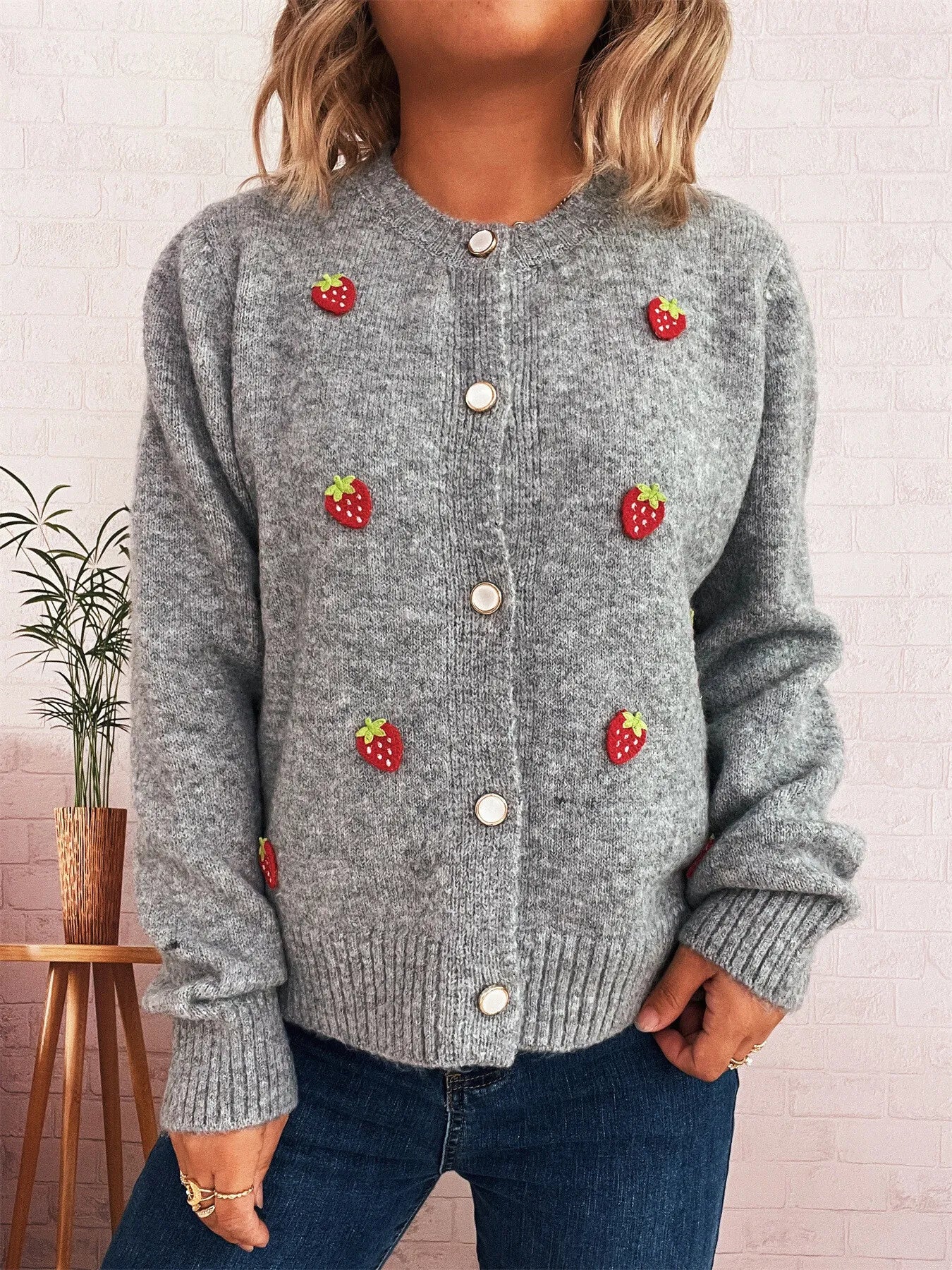 Strawberry Button Up Long Sleeve Cardigan 14098ad8fcd24742b4118e1948029741-Max-Origin