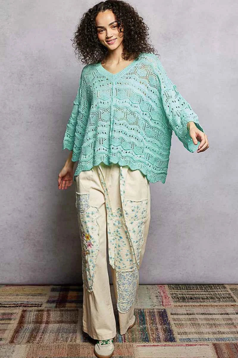 POL Drop Shoulder V-Neck Knit Top with Scalloped Hem 140a0fad-f1e1-4b7c-9ff1-7cc37c246b6b-Max-Origin